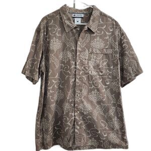 Columbia Mens Brown Paisley Hawaiian Short Sleeve Button Down Camp Shirt Large